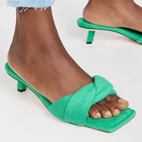 NEW NIB Good American Green Terry Slip-on Kitten Heel Sandal Size 9 - Picture 1 of 10